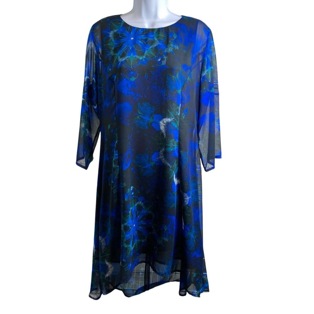 Desigual Women’s Blue Dark Floral Dress Size 42 Whimsigoth Flowy Statement Boho